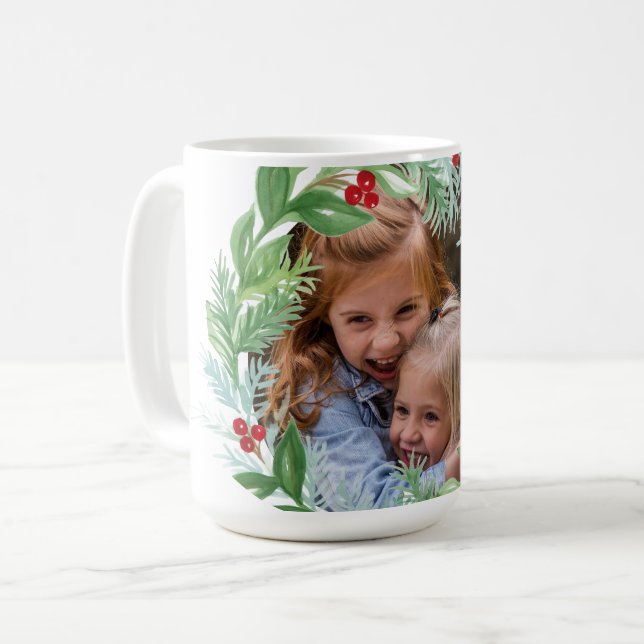 Mug Aquarelle Noël Vacances PHOTO Wreath (Devant gauche)