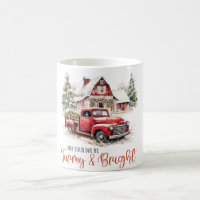Aquarelle Noël Vintage Camion et grange