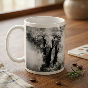 Mug Aquarelle noire et blanche africaine Eléphant