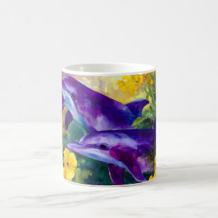 Mug Aquarelle Océan Dauphins Fleurs Tropicales