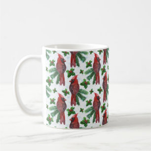 Mug aquarelle Oiseau cardinal rouge