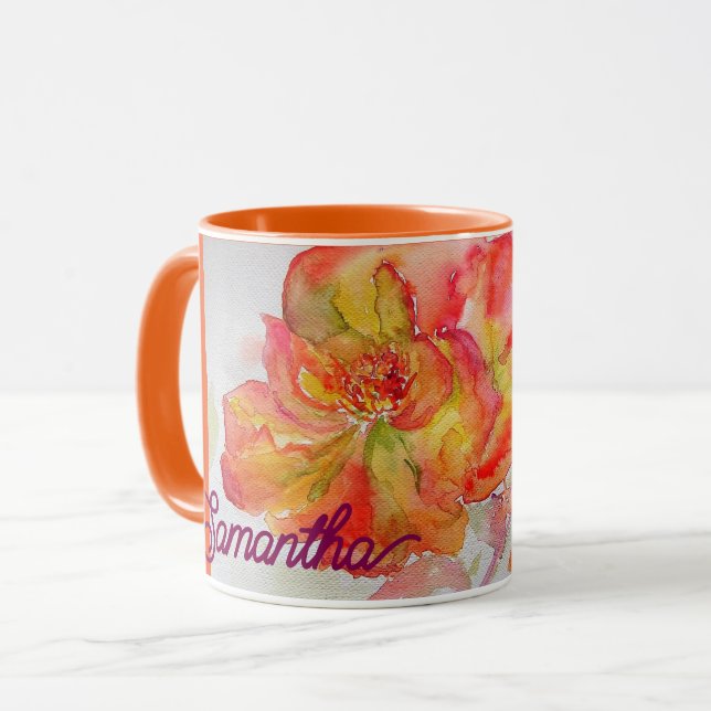 Mug Aquarelle orange rose jaune peinture florale (Devant gauche)