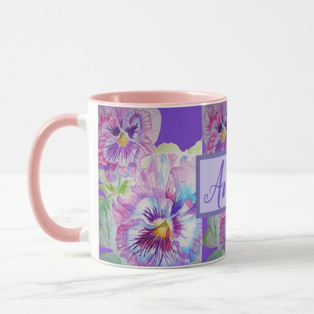 Mug Aquarelle Pansy Floral Plutôt Violet Fleur (Gauche)