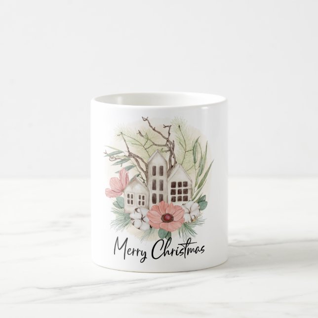 Mug Aquarelle Pastel rose Brown vert Joyeux Noël (Centre)