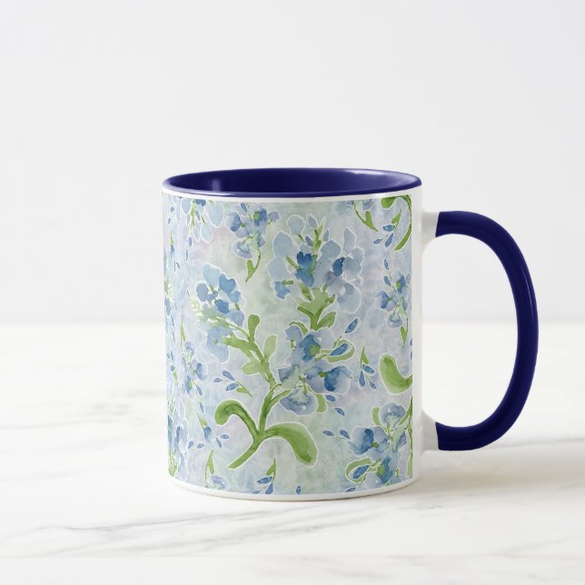 Mug Aquarelle Peinte en Plumbago Fleurs sur Pastels (Droite)