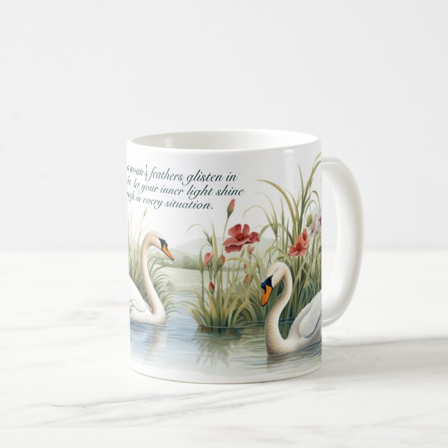 Mug Aquarelle peinture des cygnes sur un étang | Art (Devant droit)