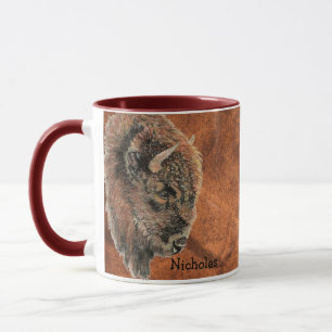 Mug Aquarelle personnalisée Bison Buffalo Art animal
