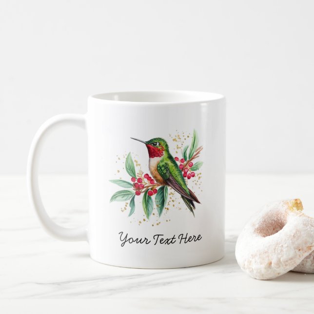 Mug Aquarelle personnalisée Colibri de Noël (Avec donut)