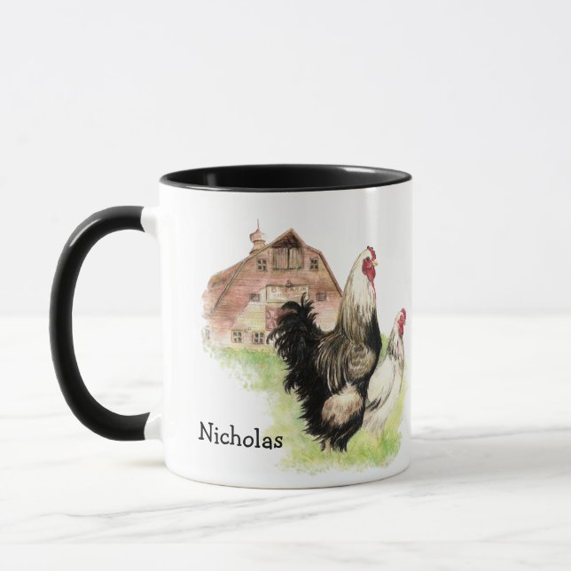 Mug Aquarelle personnalisée Coq de poulet Hen Oeuf (Gauche)