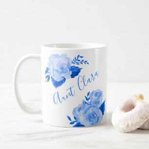 Mug Aquarelle personnalisée Rose bleu floral