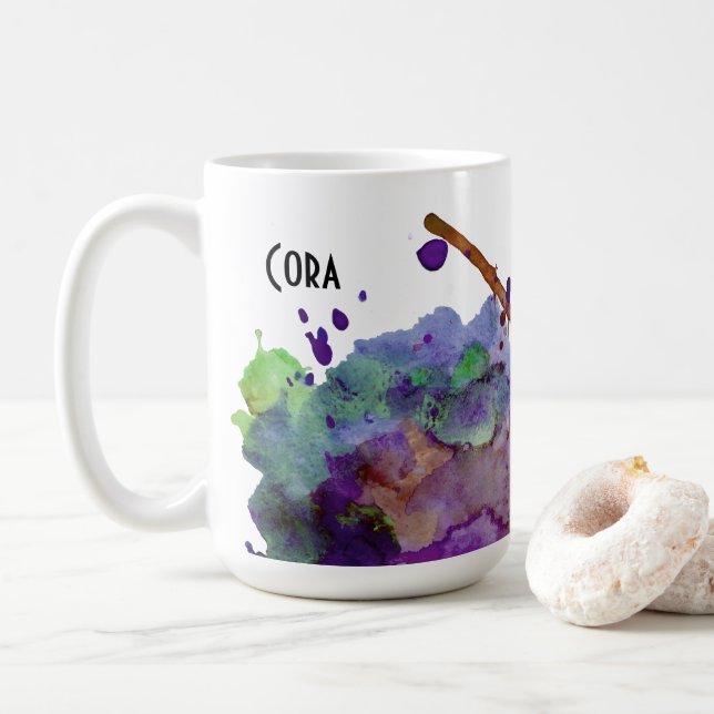 Mug Aquarelle personnalisée verte et violette 2 (Avec donut)