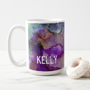 Mug Aquarelle personnalisée verte et violette 3