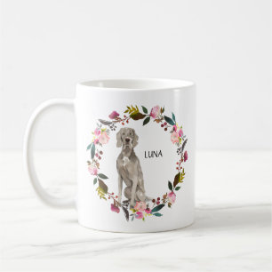 Mug Aquarelle personnalisée Weimaraner Rose Wreath