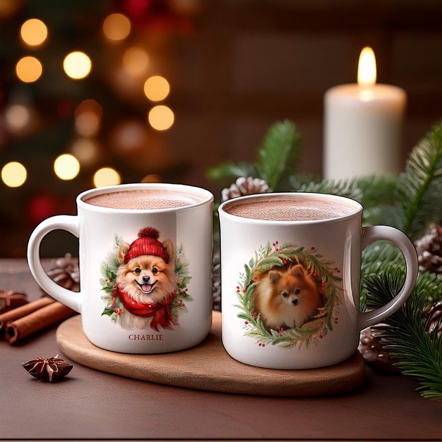 Mug Aquarelle photo de Chien Poméranie de Noël (Créateur téléchargé)