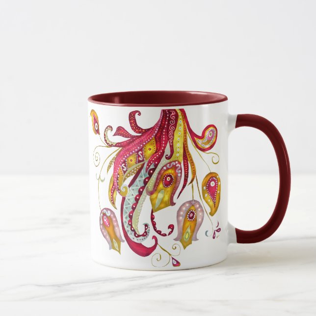 Mug Aquarelle Pièces d'oiseaux de feu rouge Phoenix Oi (Droite)