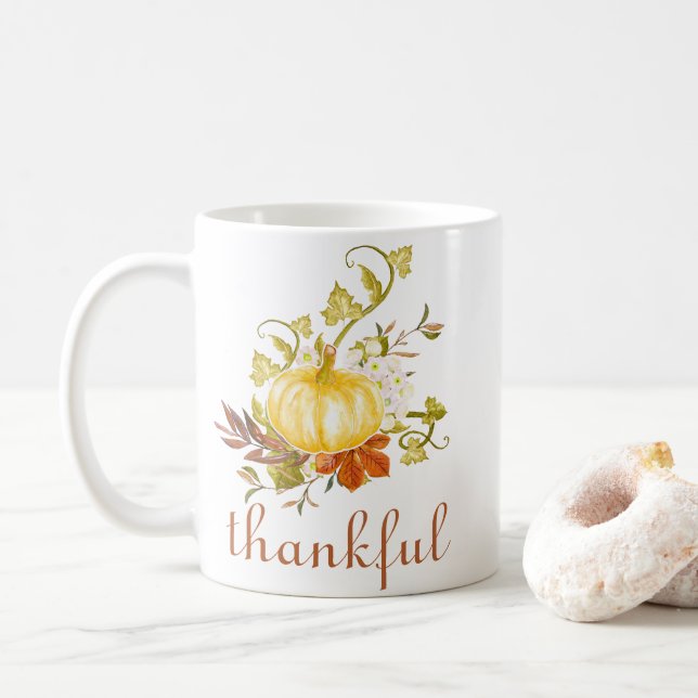 Mug Aquarelle plaisante Citrouille Thanksgiving Thanks (Avec donut)