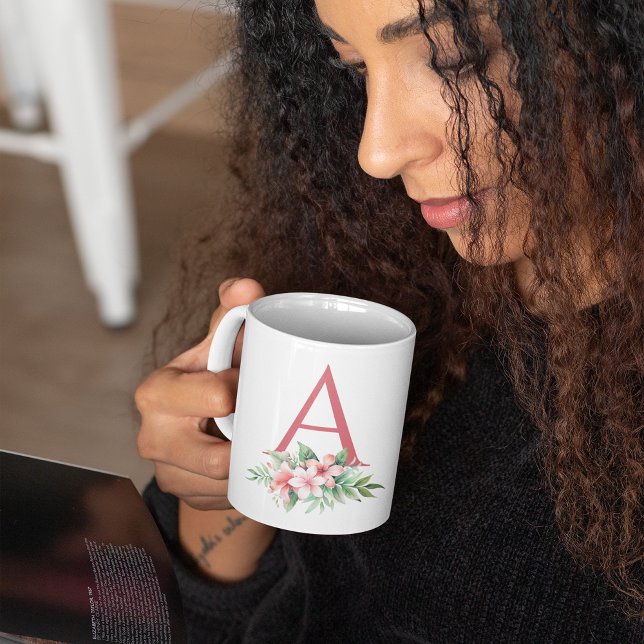 Mug Aquarelle Plumeria Personnalisé Prénom et Monogram (Créateur téléchargé)