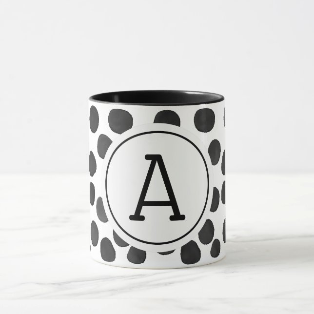 Mug Aquarelle Points noirs avec Monogramme (Centre)