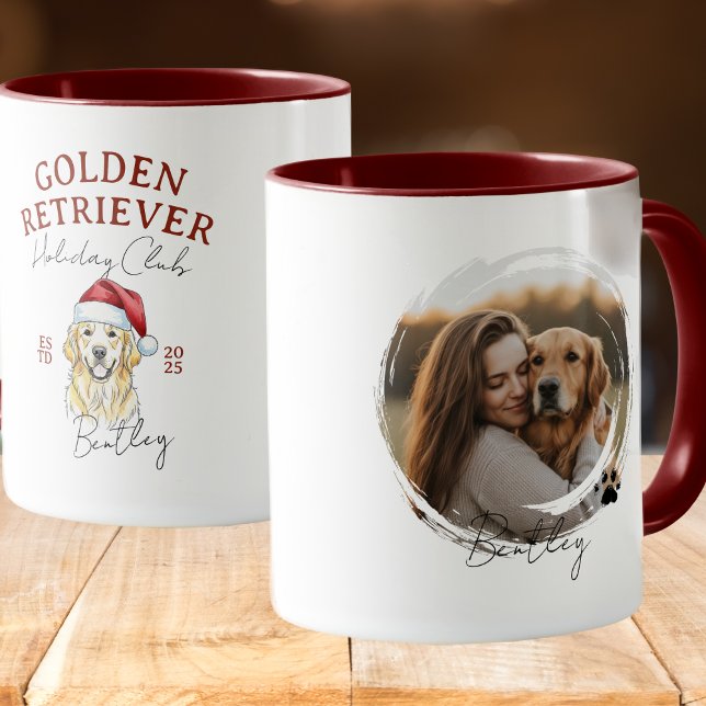 Mug Aquarelle Portrait pour animaux de compagnie Noël  (Enhance your holiday kitchen set with this Watercolor Pet Portrait Christmas Golden Retriever Mug! )