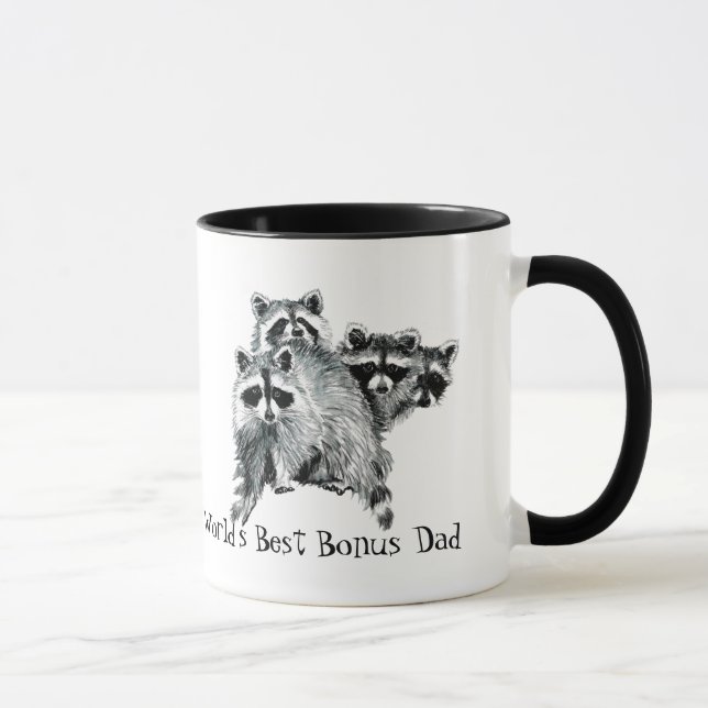 Mug Aquarelle Raccoon, Vélo, Cycle Meilleur Bonus Papa (Droite)