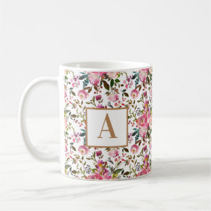 Mug Aquarelle Ressort Floral Wreath Monogramme Café M