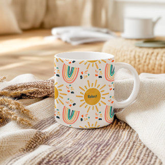 Mug Aquarelle Rétro Boho Arc-en-Ciel Matin Soleil