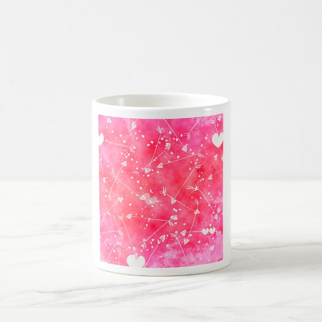 Mug Aquarelle romantique Coeurs et flèches roses Motif (Créateur téléchargé)