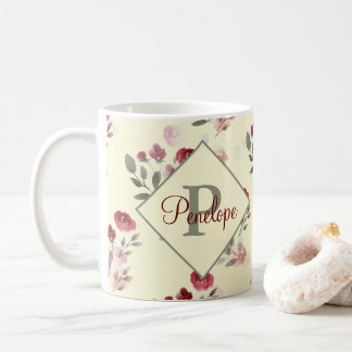 Mug Aquarelle romantique Roses Motif Vintage Monogramm