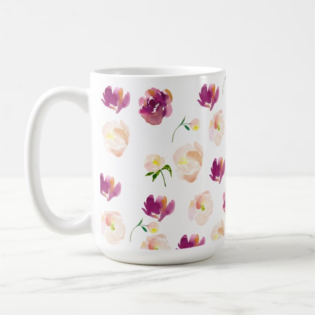 Mug Aquarelle rose Bourgogne Florale (Gauche)