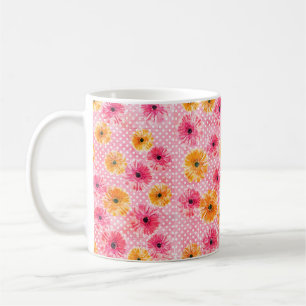 Mug Aquarelle rose et jaune gerbera fleurs motif