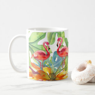 Mug Aquarelle rose Flamant rose tropical