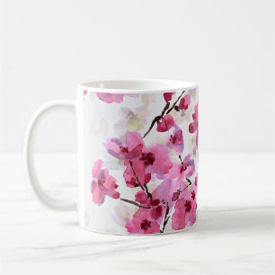 Mug Aquarelle rose Fleur Cerisier Sans Couleur.