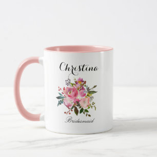 Mug Aquarelle rose Floral Bridesmaid