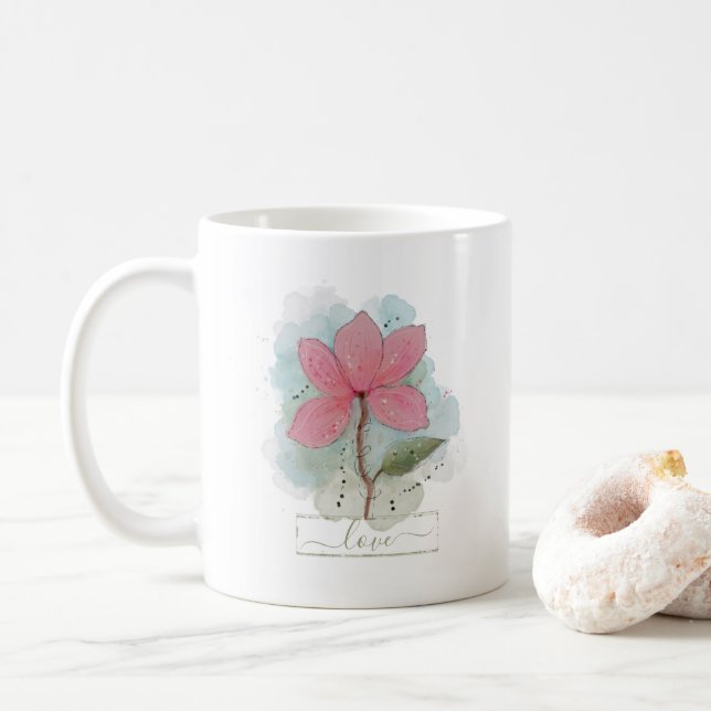 Mug Aquarelle rose Flower Love (Avec donut)