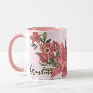 Mug Aquarelle rose Grand-mère florale