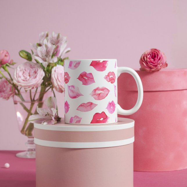 Mug Aquarelle rose lèvres motif maquillage marque (Créateur téléchargé)