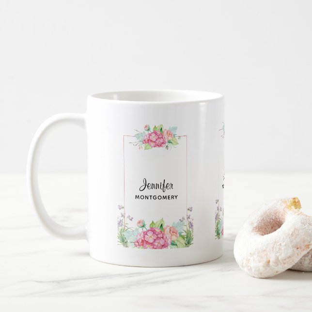 Mug Aquarelle rose moderne Cadre Floral (Avec donut)