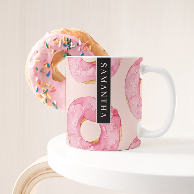 Mug Aquarelle rose moderne Motif avec nom (Créateur téléchargé)