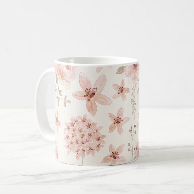 Mug Aquarelle rose motifs floraux Joli Plante (Devant gauche)