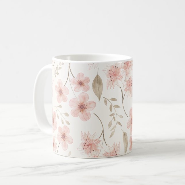 Mug Aquarelle rose motifs floraux Joli Plante (Devant gauche)