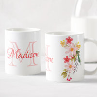 Aquarelle rose pâle Floral Nom du monogramme perso