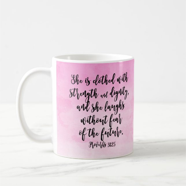 Mug Aquarelle rose Proverbes 31 Bible chrétienne des f (Gauche)