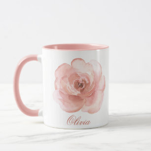 Mug Aquarelle rose Rose Nom élégant Fille