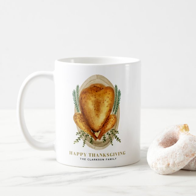 Mug Aquarelle rôtie diner Thanksgiving (Avec donut)