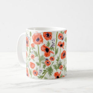 Mug Aquarelle rouge orange moderne Fleurs de pavot pei