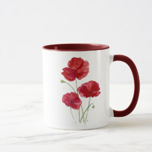 Mug Aquarelle Rouge Pavot Jardin Fleur Art Floral