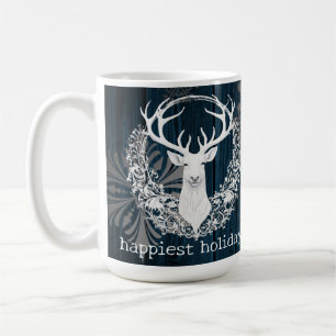 Mug Aquarelle rustique renne blanc   Bleu