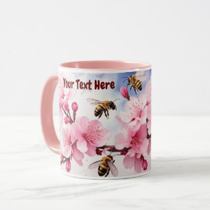Mug Aquarelle Sakura Fleur de cerise avec les abeilles