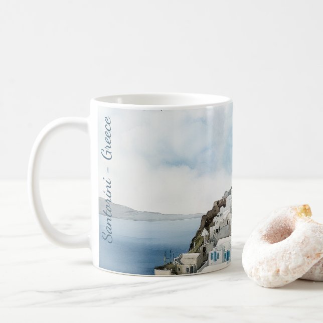 Mug Aquarelle Santorin Grèce (Avec donut)
