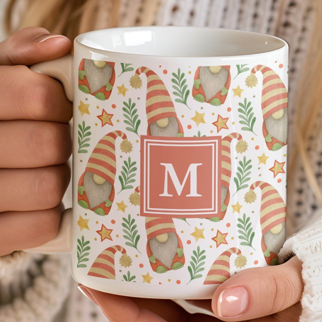 Mug Aquarelle Scandinave Gnome Monogramme Noël (Créateur téléchargé)